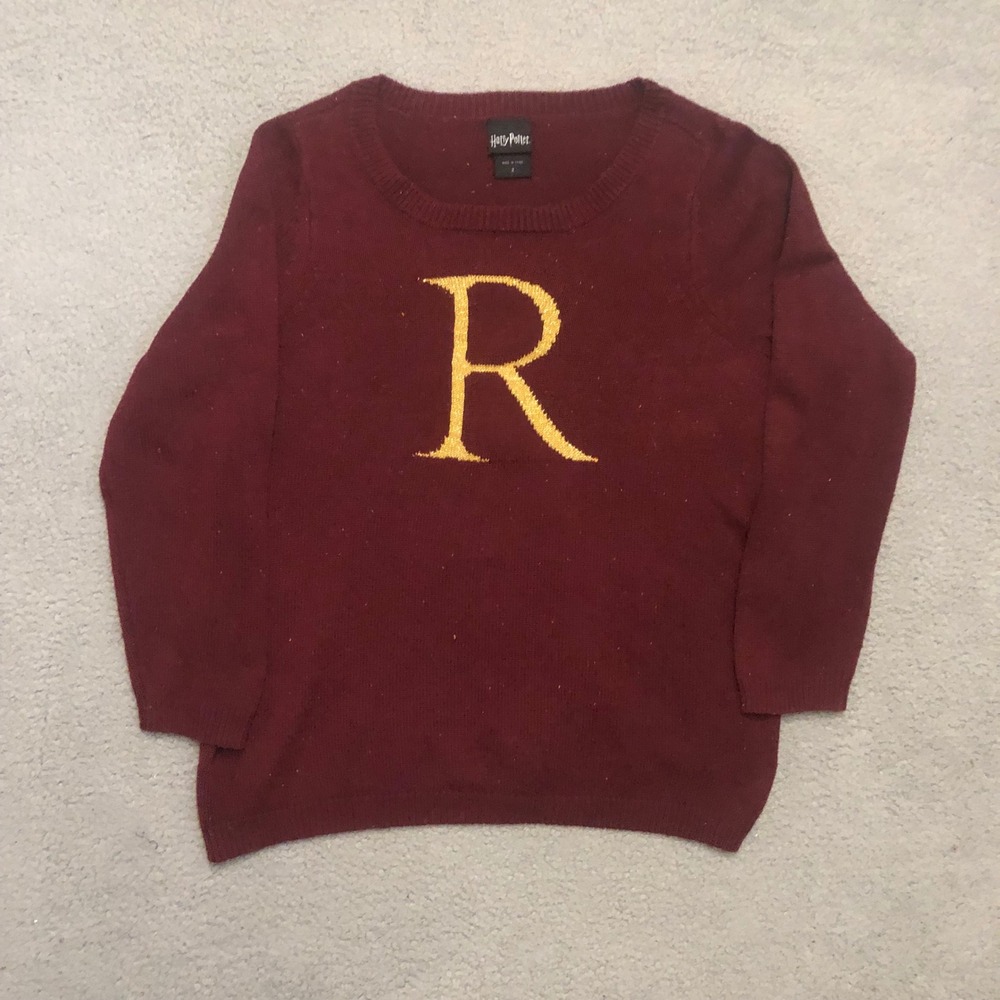 Harry Potter Ron Weasley R Initial Sweater Maroon Gold Knit Pullover Cosplay 2